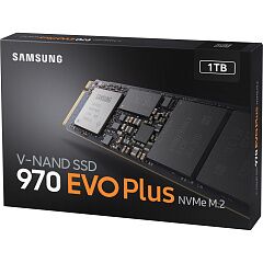 Твердотельные накопители Samsung SSD 970 EVO Plus, 1000GB, M.2(22x80mm), NVMe 1.3, PCIe 3.0 x4, 3-bit MLC, R/W 3500/3300MB/s, IOPs 600 000/550 000, D